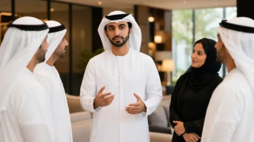 Sheikh Ahmed Dalmook Al Maktoum speaking with business peoples