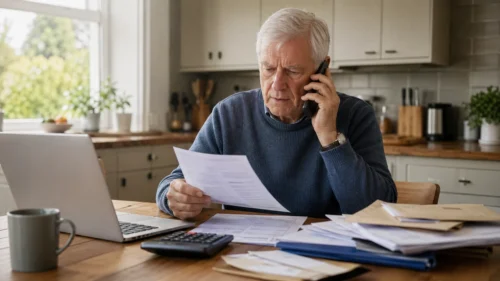 UK pensioner checking State Pension documents by phone